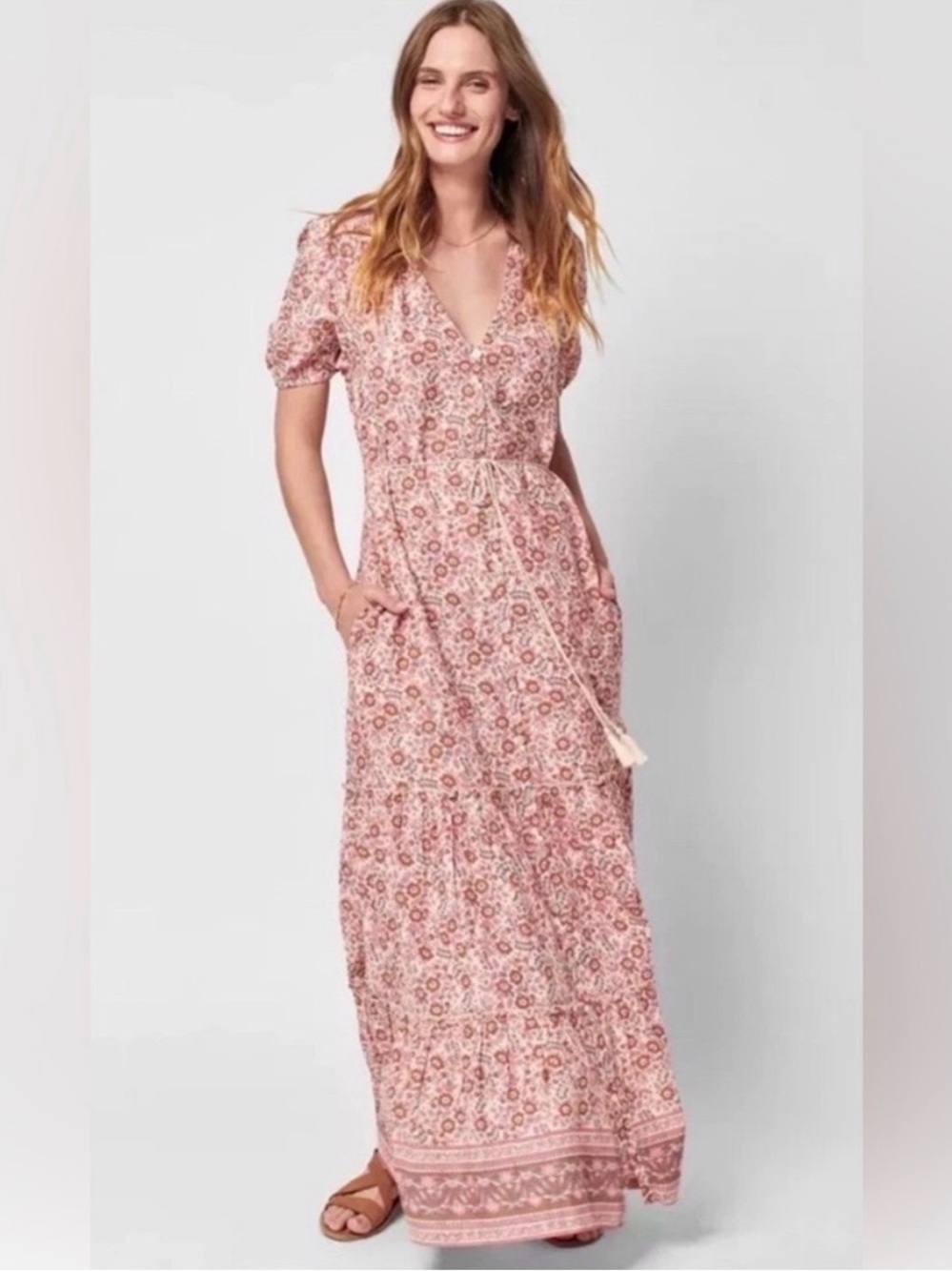 Faherty Orinda Earth Block Print Maxi Dress XS